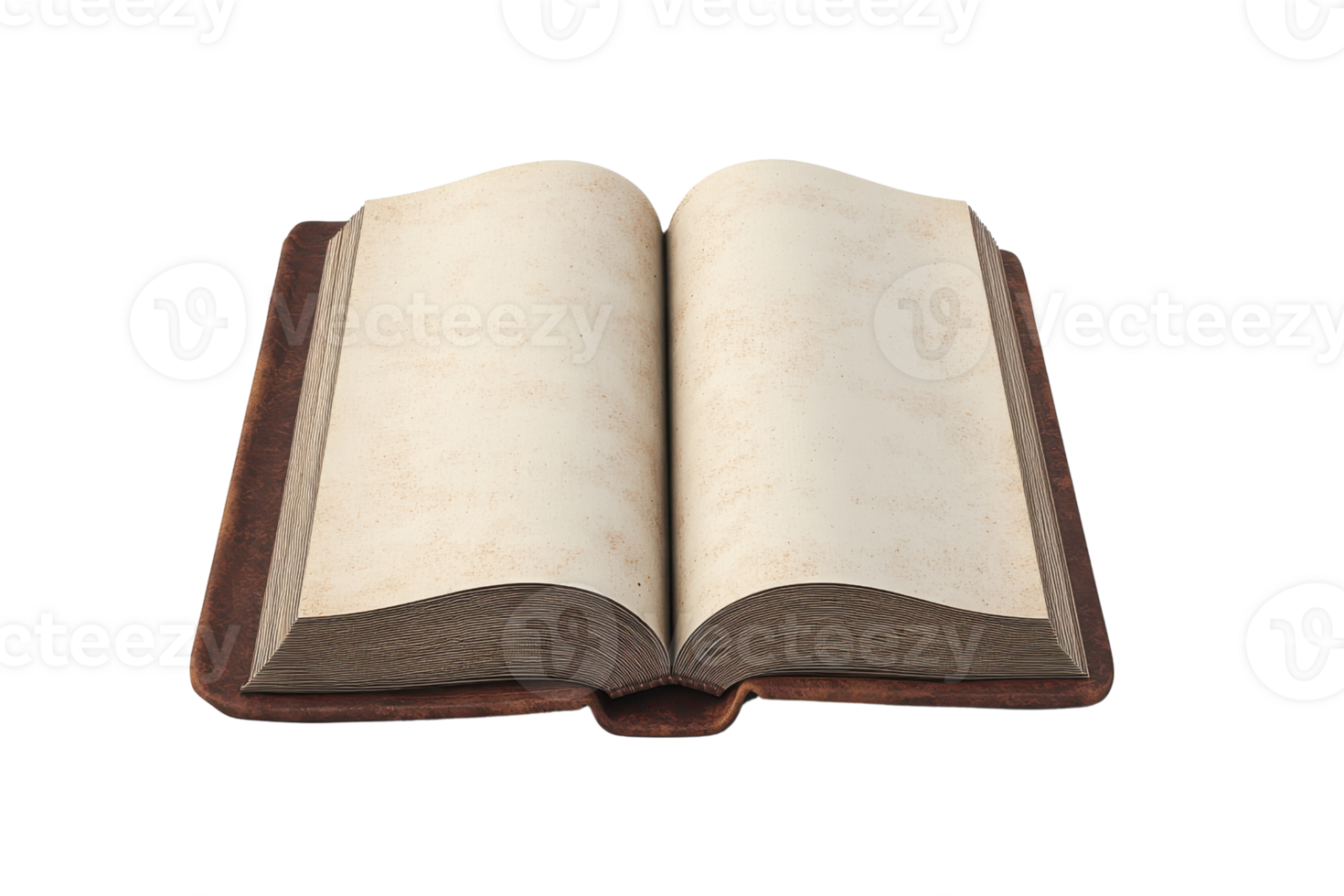 Open vintage book with blank pages isolated on transparent background. ready for your text or design. Ideal for educational or literary projects. png