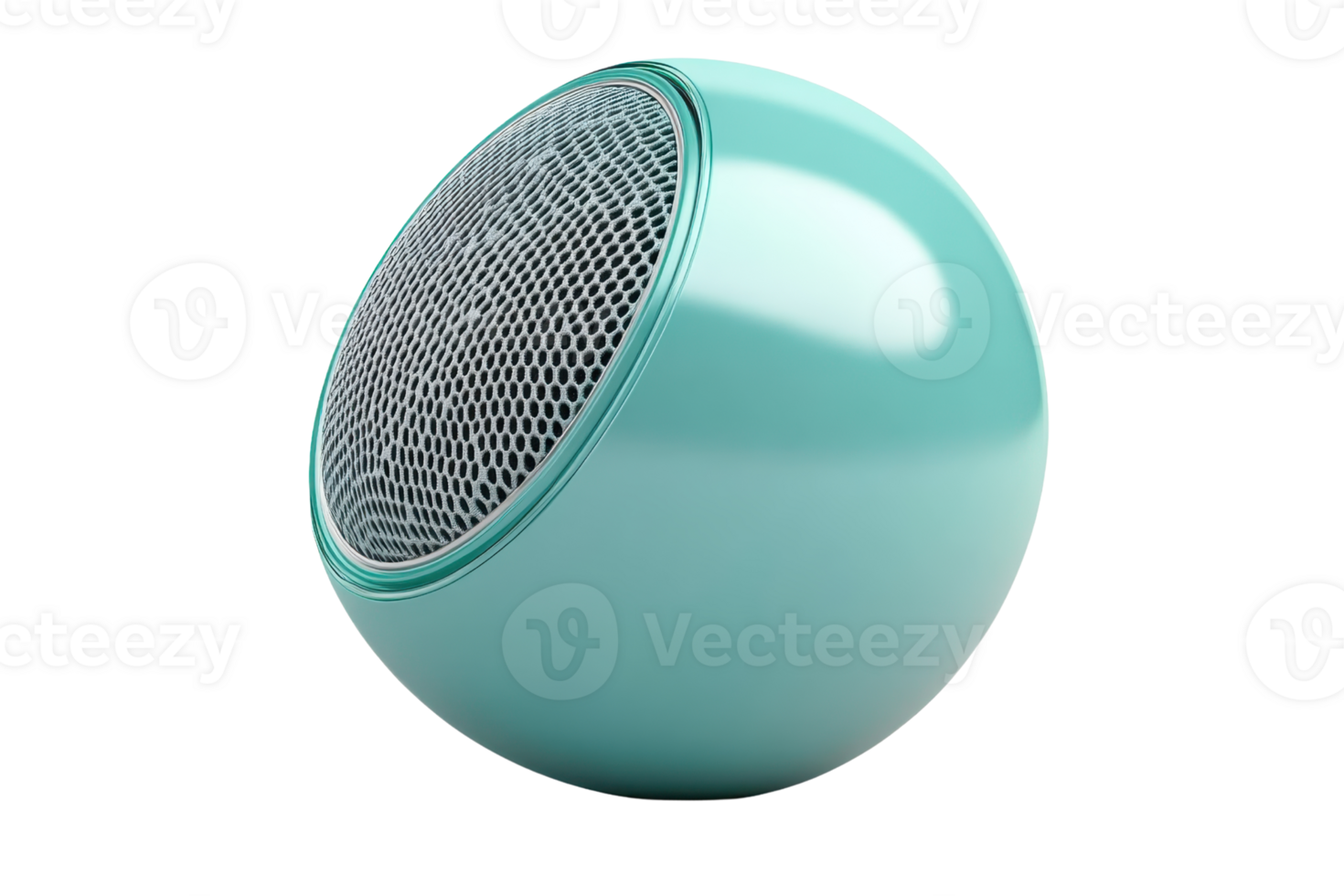 Turquoise spherical Bluetooth speaker isolated on transparent background. modern design, portable and compact wireless audio device for music lovers. png
