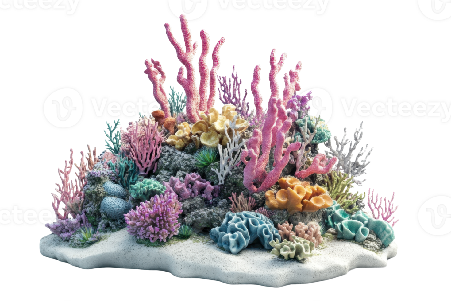 Vibrant underwater coral reef ecosystem showcasing colorful corals and marine life in a stunning, natural sea environment. png