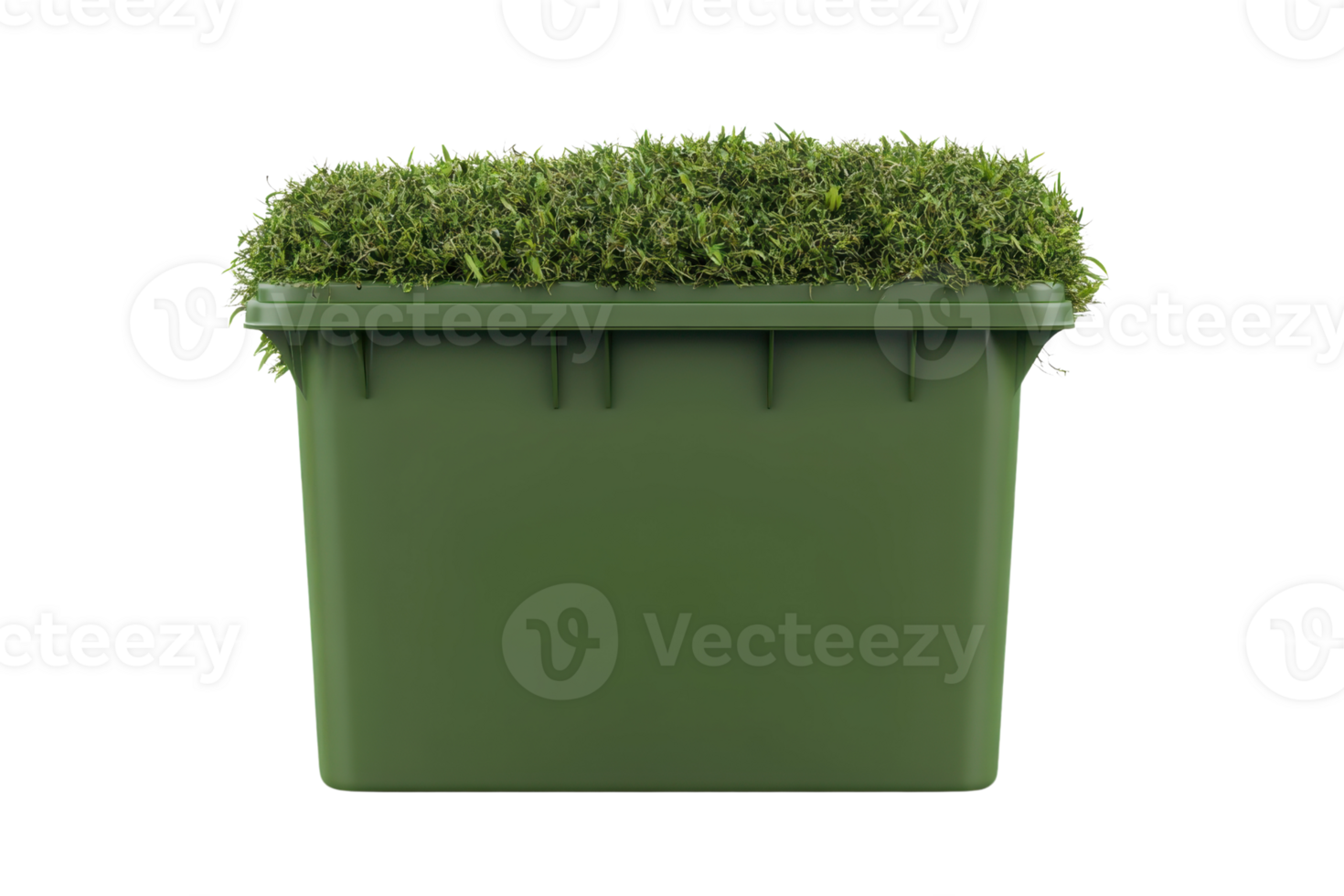 Small green container with grass lid, isolated on transparent background. Eco-friendly storage solution for garden or home use. png