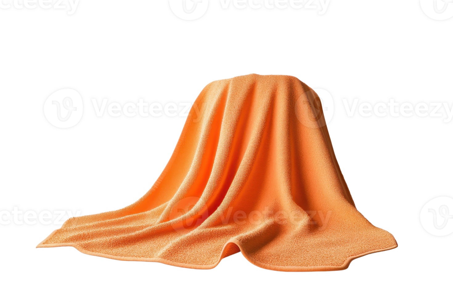 Soft orange fabric draped over an object, creating elegant folds and shadows against a transparent background. Perfect for design and texture use. png