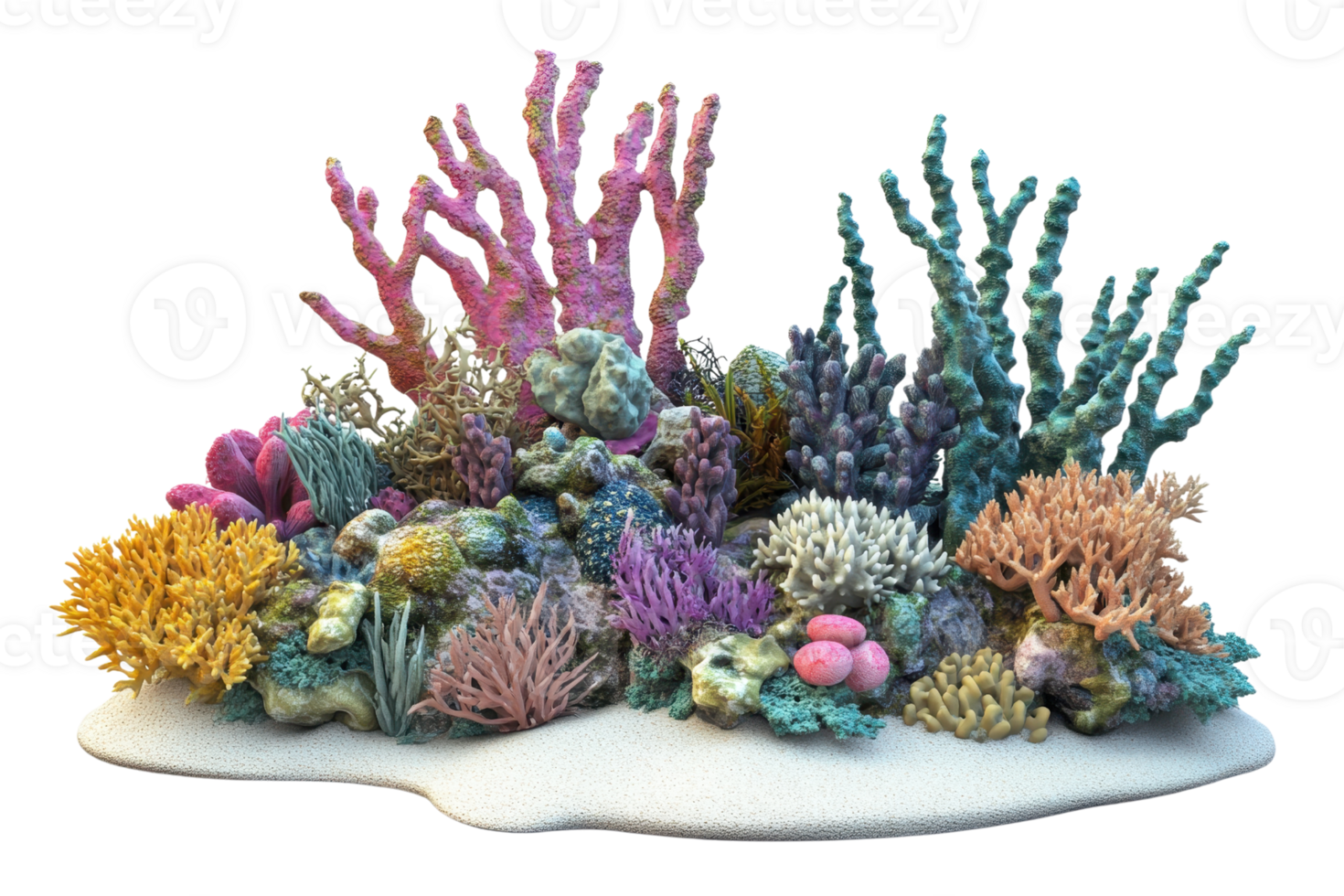 Vibrant and colorful coral reef with diverse marine life, showcasing the beauty of underwater ecosystems and ocean biodiversity. png