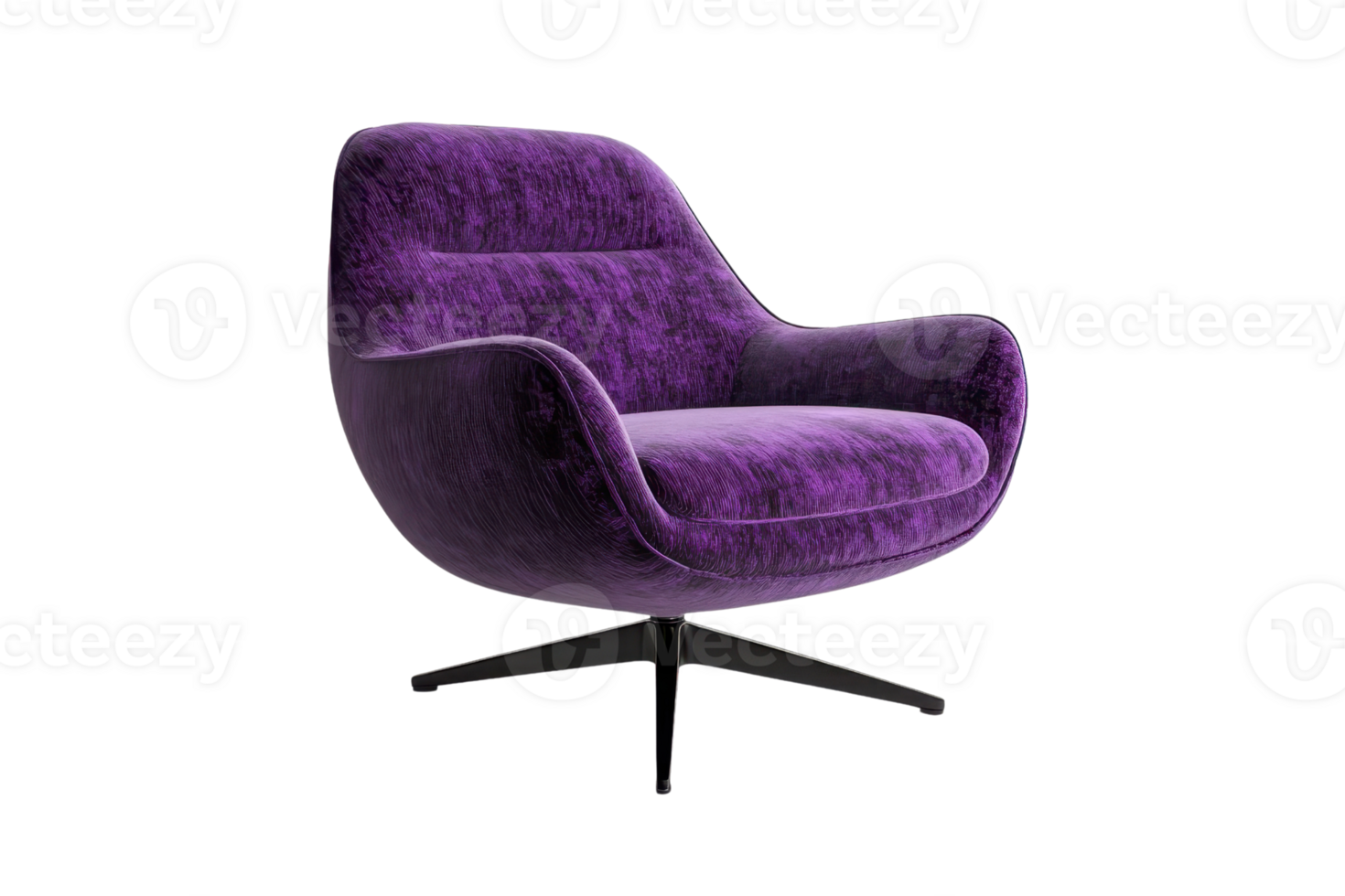 Modern purple armchair with soft upholstery, perfect for adding a touch of luxury and comfort to any living space or office area. png