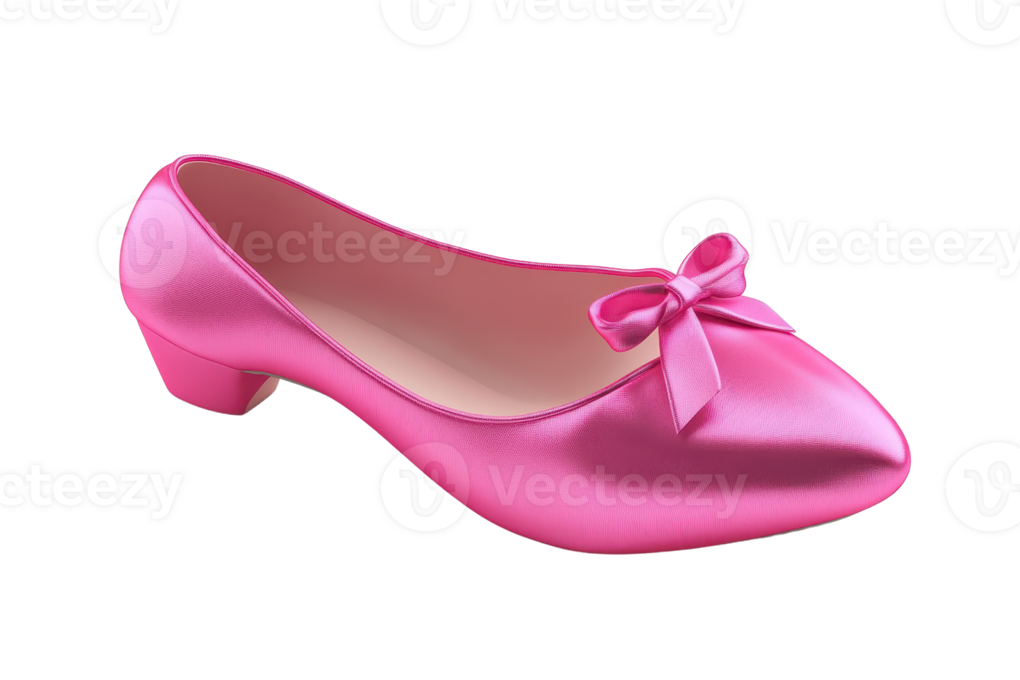 Elegant pink satin flat shoe with a decorative bow, perfect for stylish and comfortable occasions. A chic addition to any wardrobe. png