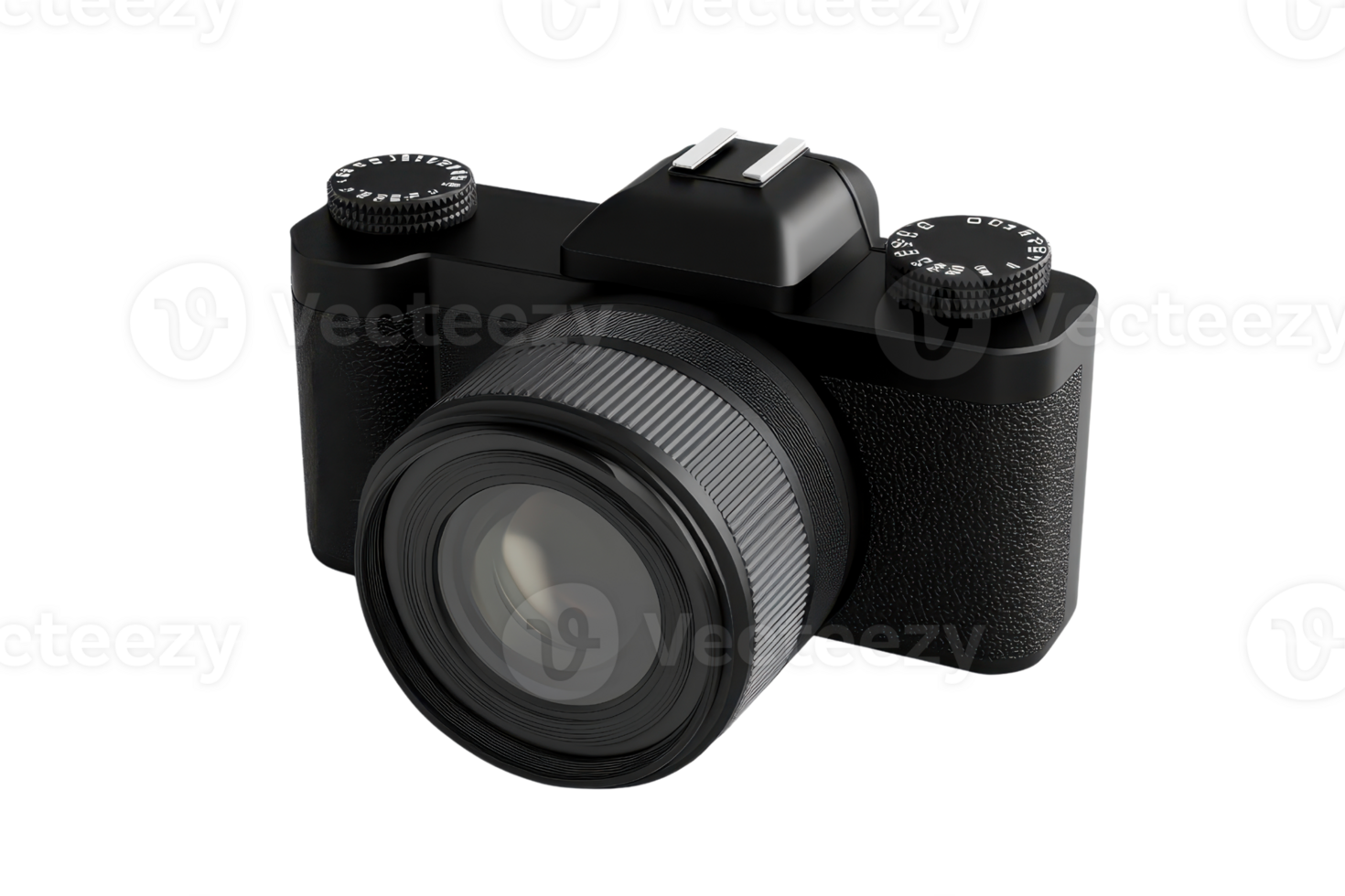 High-quality black digital camera with lens, ideal for photography enthusiasts and professional photographers. Isolated on transparent background. png
