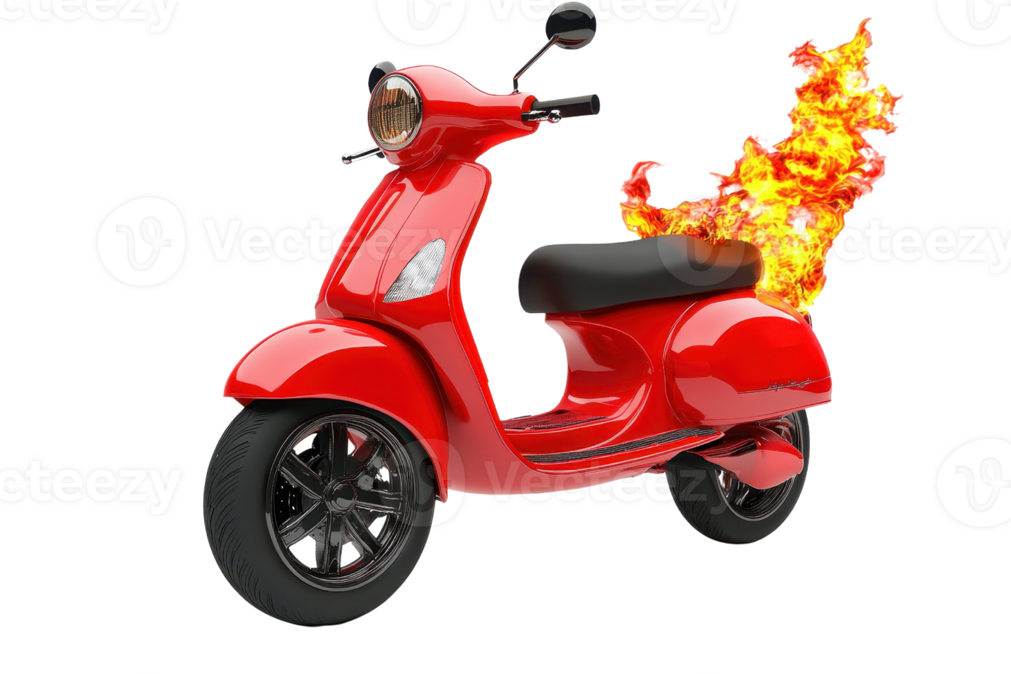 Red scooter on fire isolated on transparent background. symbolizing speed, energy, and urgency. Vibrant and dynamic image for creative concepts. png