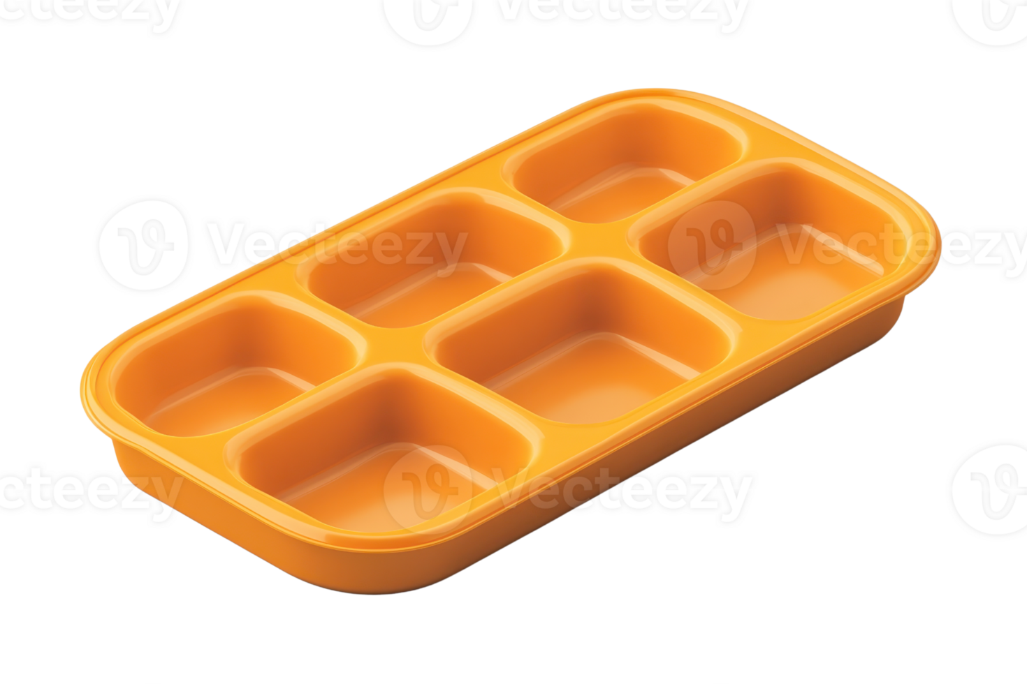 Orange plastic food tray with multiple compartments, ideal for meal serving or organization. Isolated on transparent background. png