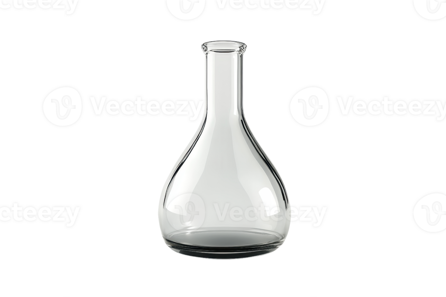 Clear and empty round-bottom laboratory flask with a narrow neck, isolated on a transparent background. perfect for science and research themes. png
