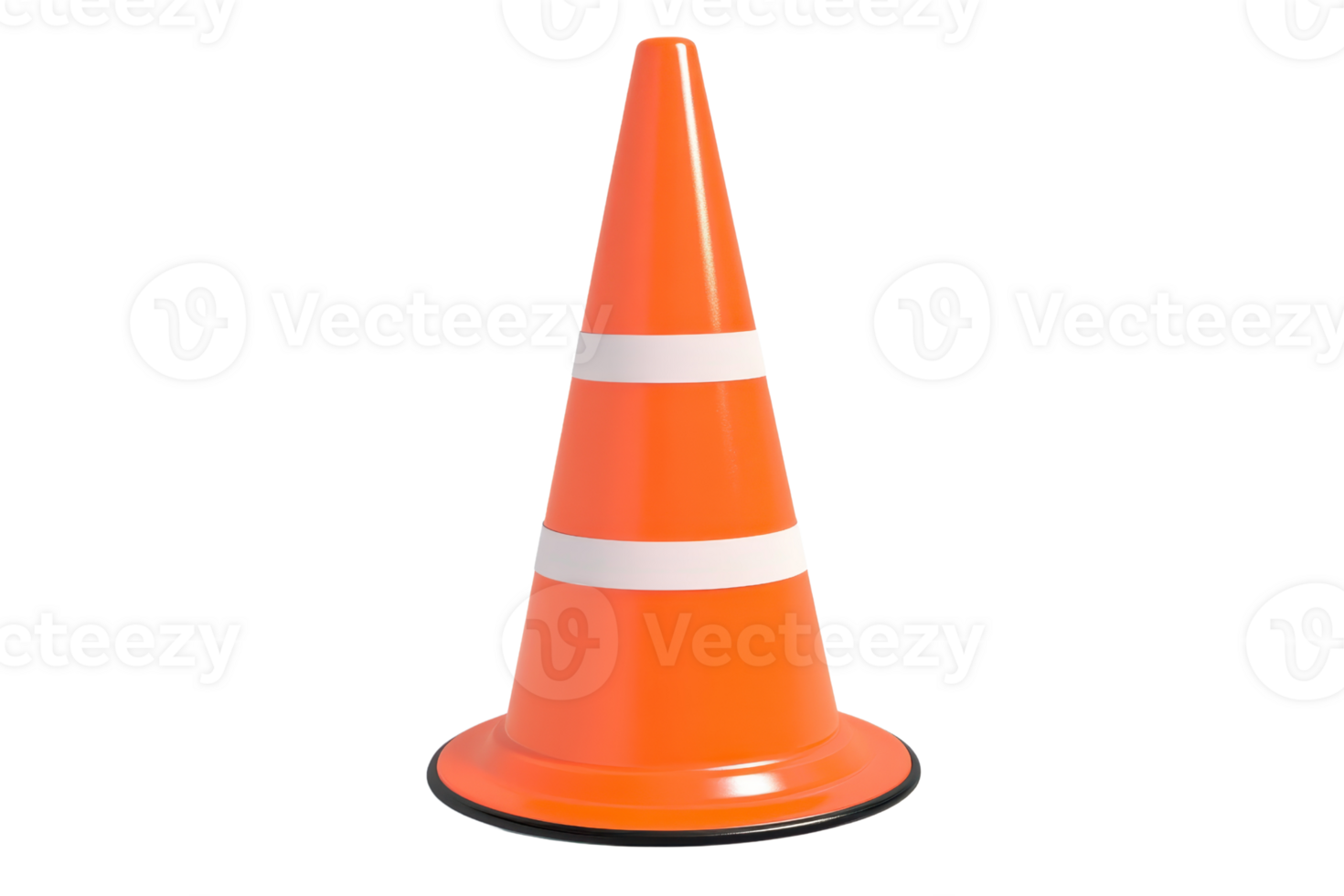 Bright orange traffic cone, used for road safety and construction sites. Isolated on transparent background. Ideal for warning signs and safety equipment imagery. png