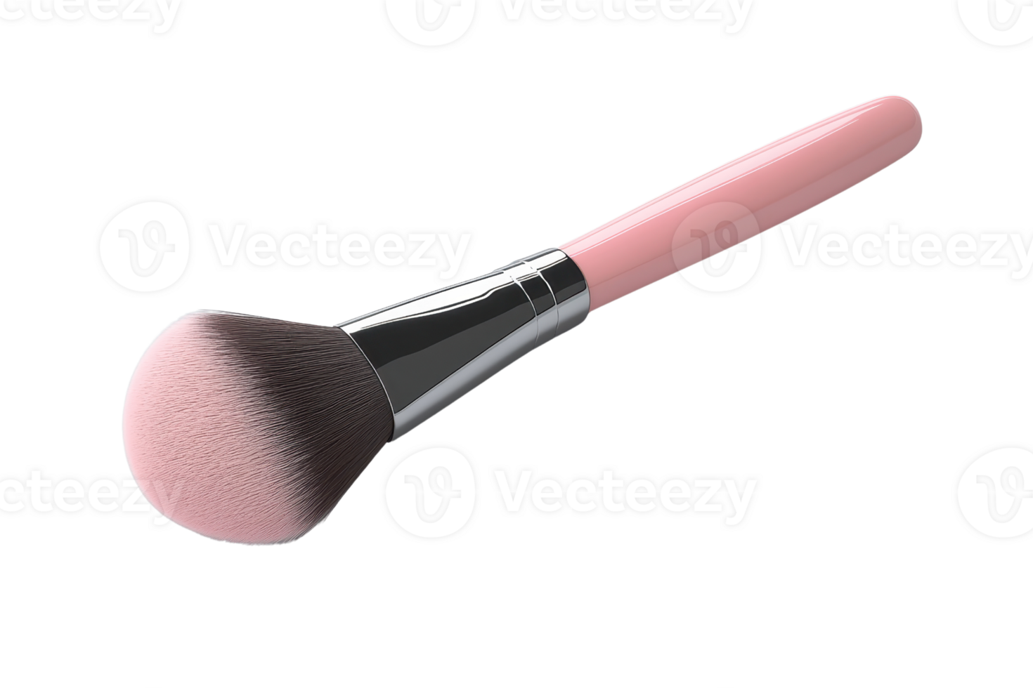 Close-up of a soft, pink-handled makeup brush with a smooth bristle head, perfect for professional and everyday cosmetic use. png