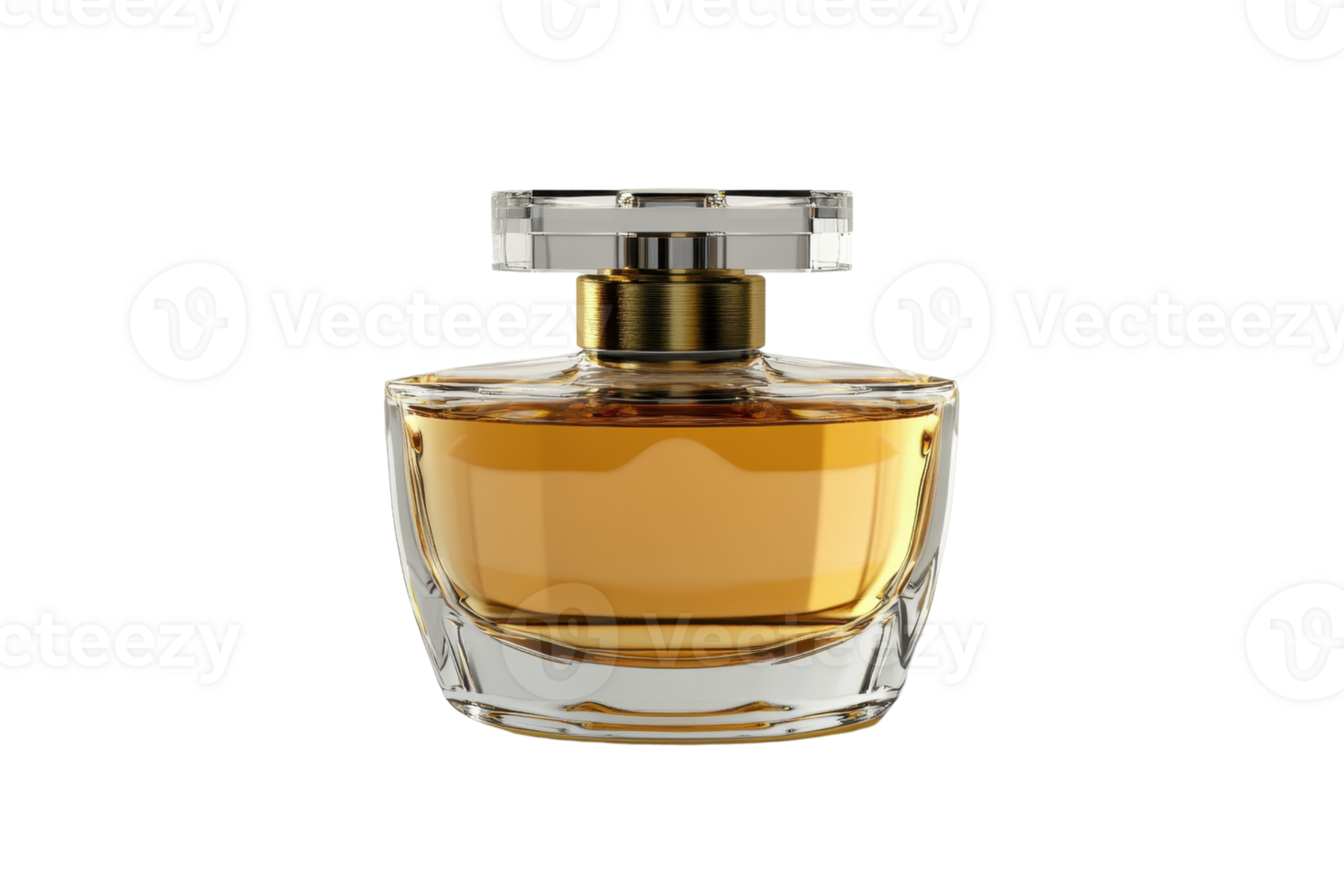 Elegant perfume bottle with golden amber liquid, isolated on transparent background. perfect for beauty, fragrance, and luxury concept displays. png