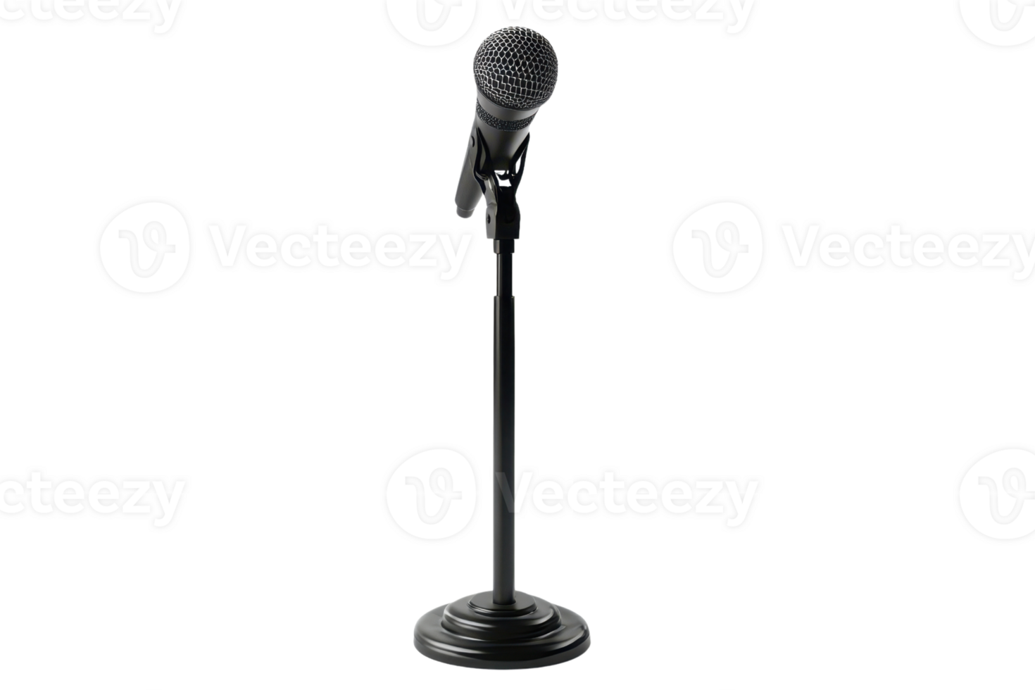 Microphone on a stand isolated on transparent background. Ideal for music, speech, performance, and recording purposes, with a professional look. png