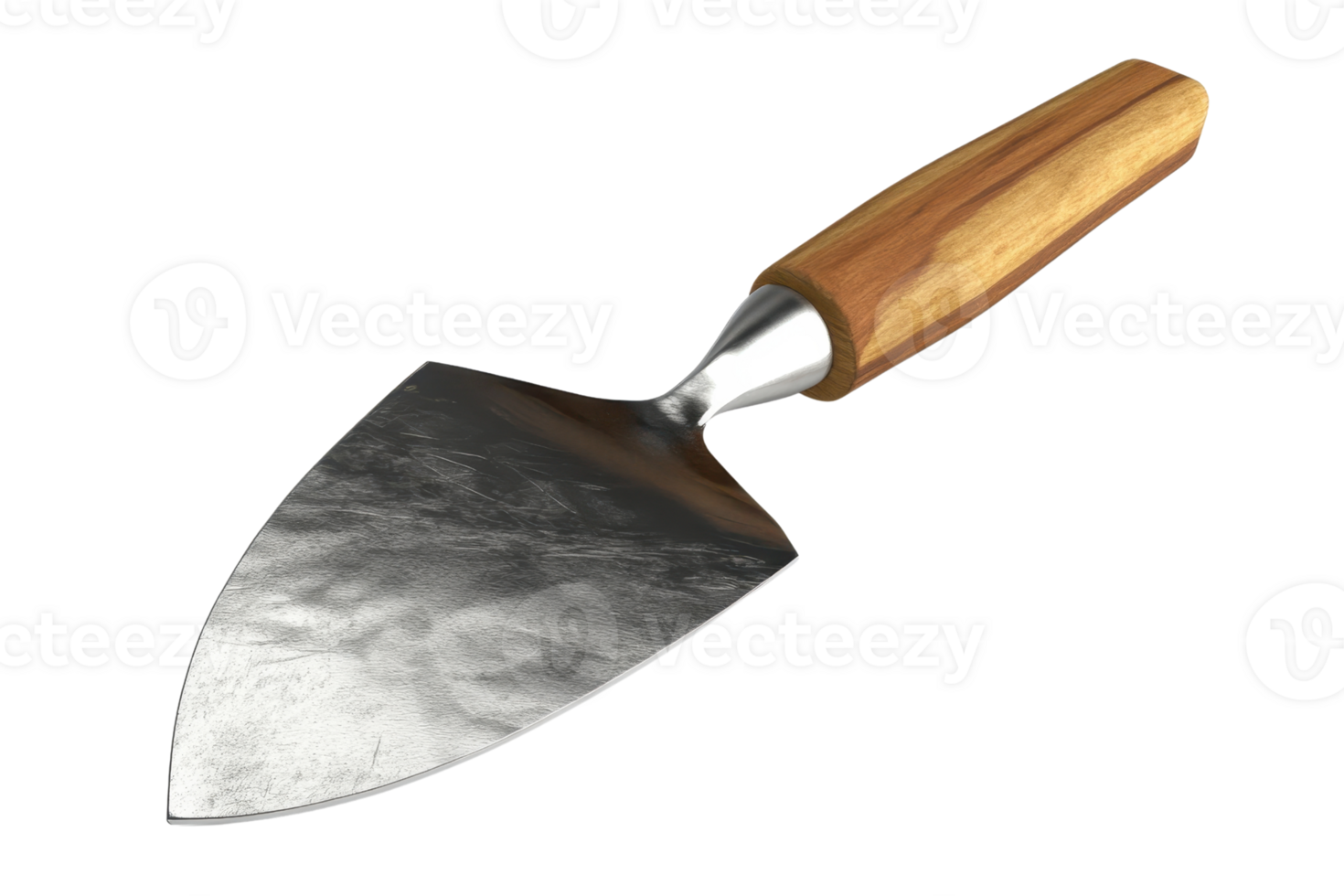 High-quality trowel with wooden handle, perfect for gardening, masonry, and construction tasks. Durable and reliable tool. png