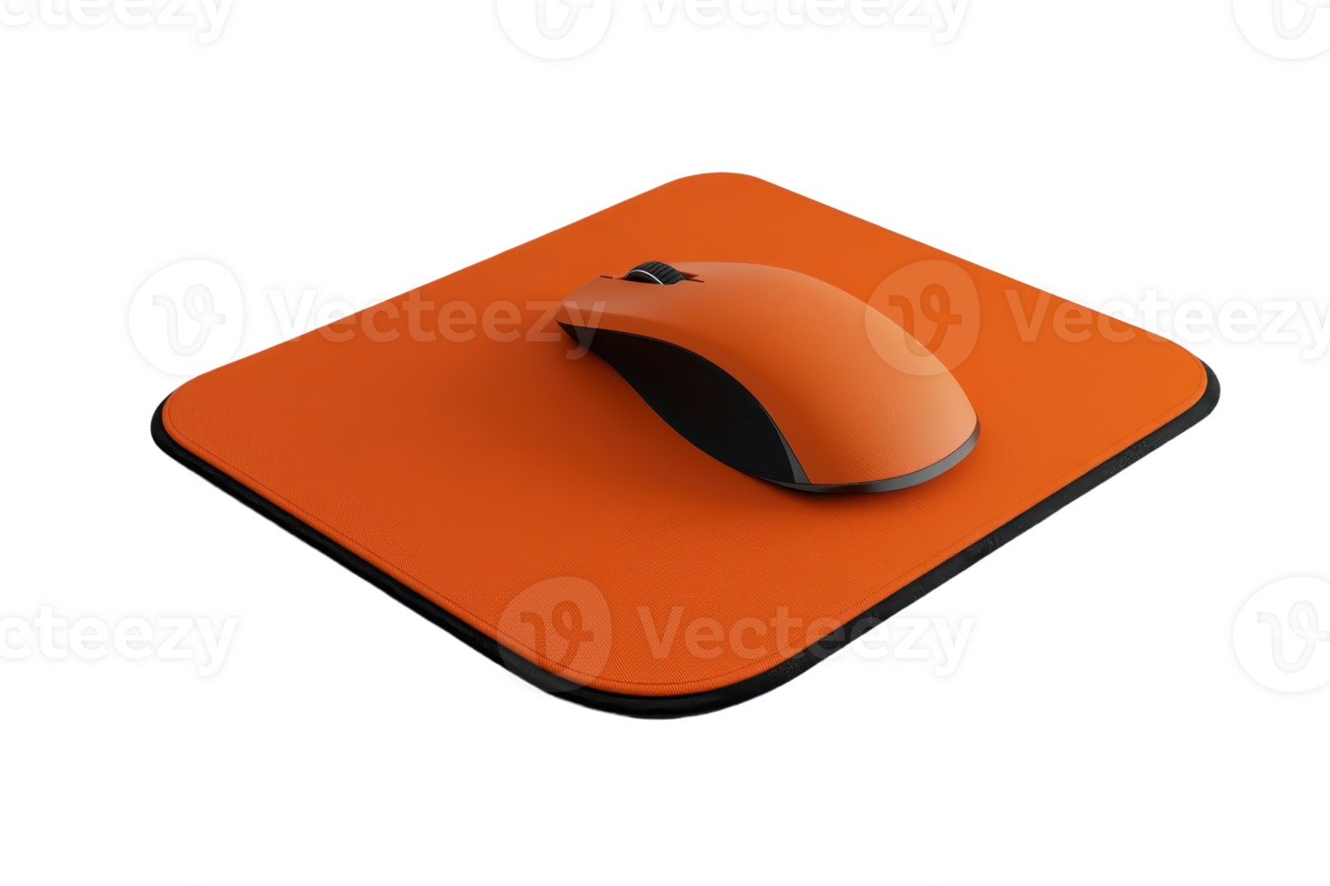 Modern orange computer mouse on a matching square mousepad isolated on a transparent background. perfect for tech and office themes. png