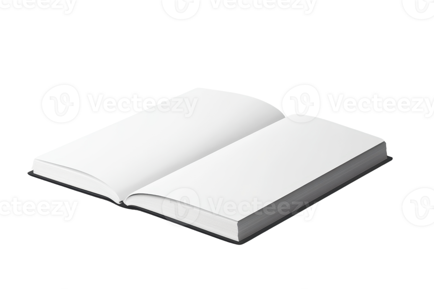 Open blank book with white pages on a solid background. Ideal for design, education, literature, and business concepts. png
