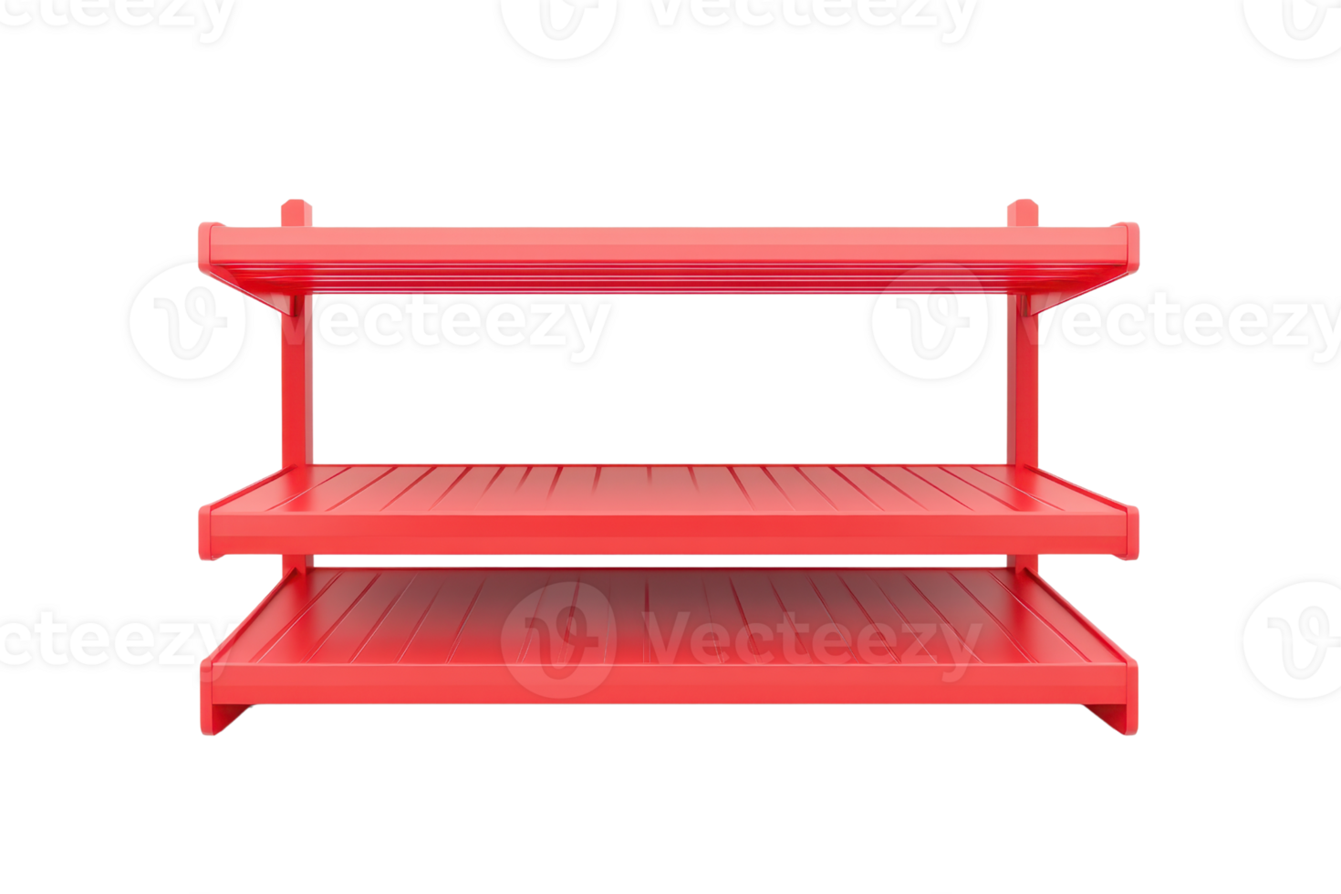 Red three-tiered shelf on a transparent background. perfect for retail display or household storage solutions. png