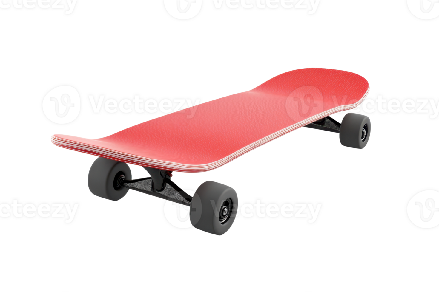 Red skateboard isolated on a transparent background. displaying sleek design and sturdy wheels, perfect for skateboarding enthusiasts and professionals. png