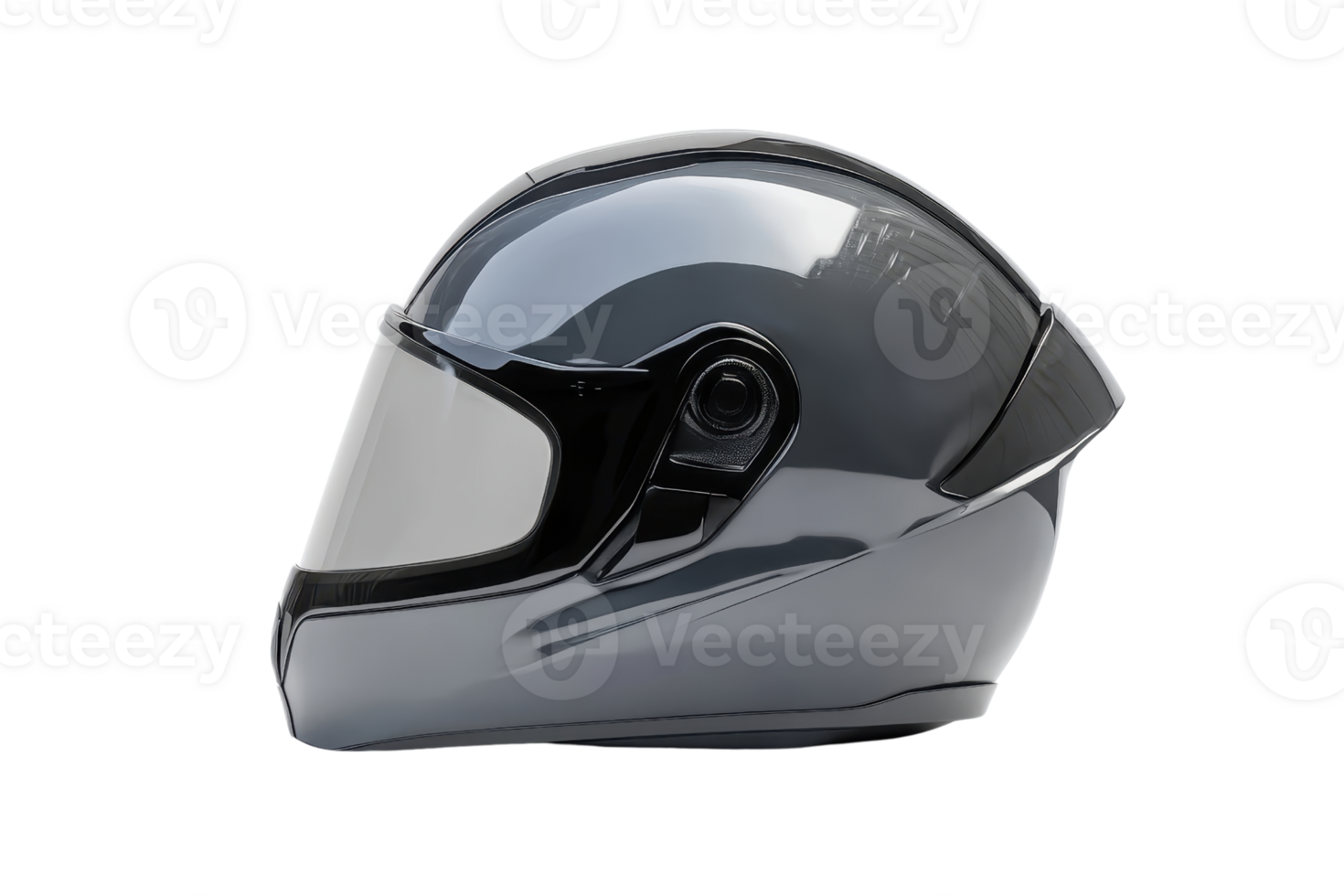 Sleek gray aerodynamic motorcycle helmet with visor, side view. Perfect gear for safety and style on the road. png
