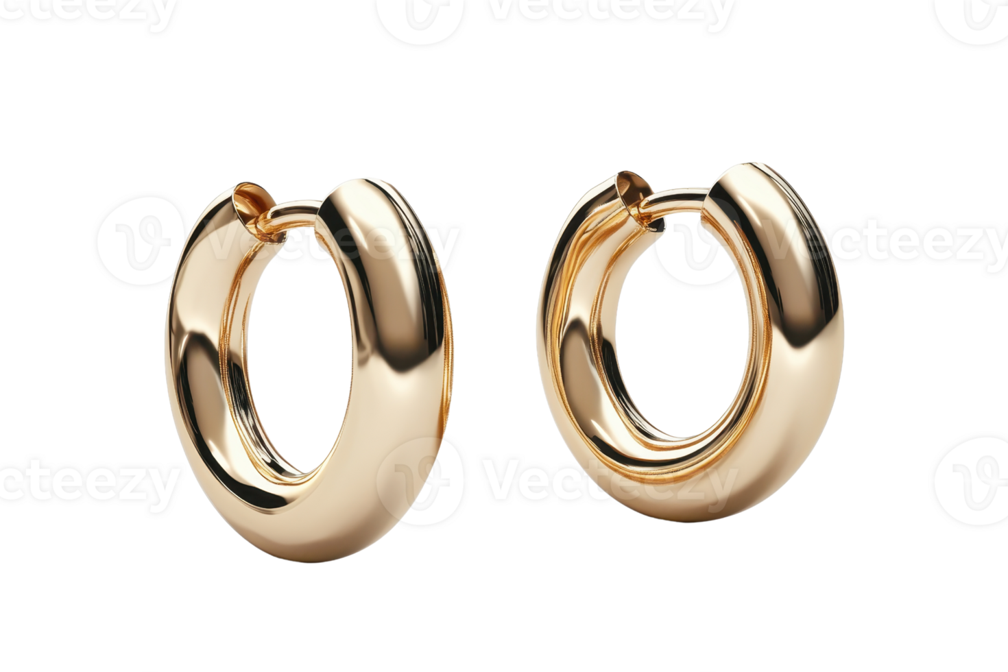 Stylish gold hoop earrings isolated on transparent background. Minimalist jewelry perfect for fashion and accessories use, ideal for online shops. png
