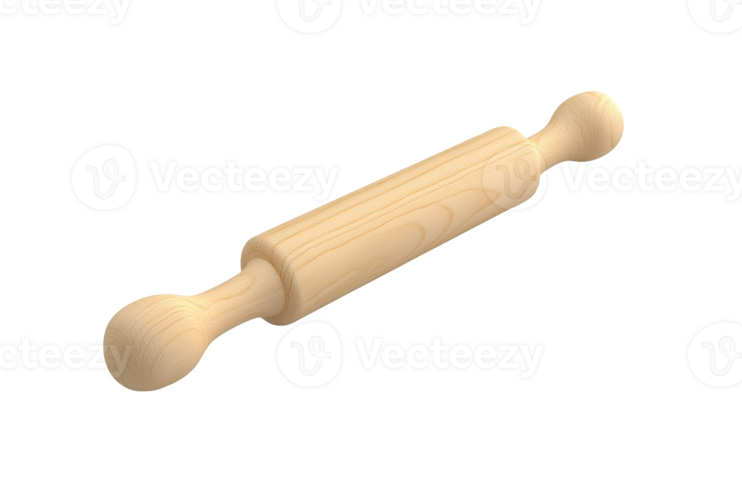 Wooden rolling pin isolated on transparent background. Ideal for baking, kneading dough, and cooking preparation. png