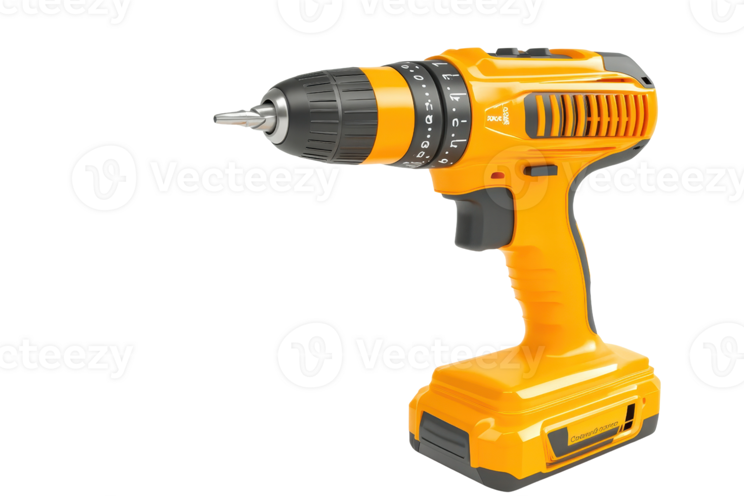 Yellow cordless power drill with black accents, isolated on transparent background. Ideal for DIY projects and professional construction. png