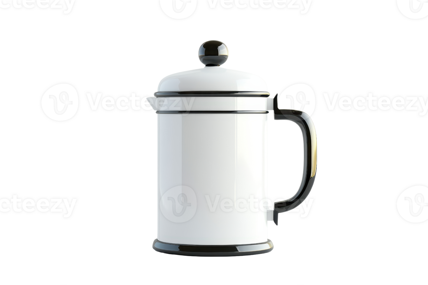 Isolated image of a modern, white French press coffee maker with black accents, perfect for kitchen and home decor visuals. png