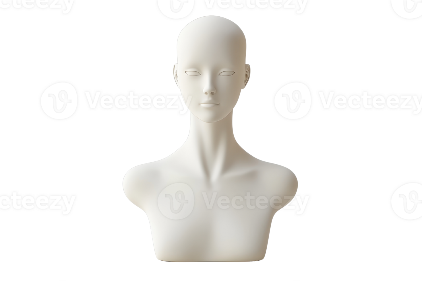 Minimalist white mannequin bust with a smooth finish, isolated on a transparent background. Perfect for art, fashion, and design projects. png