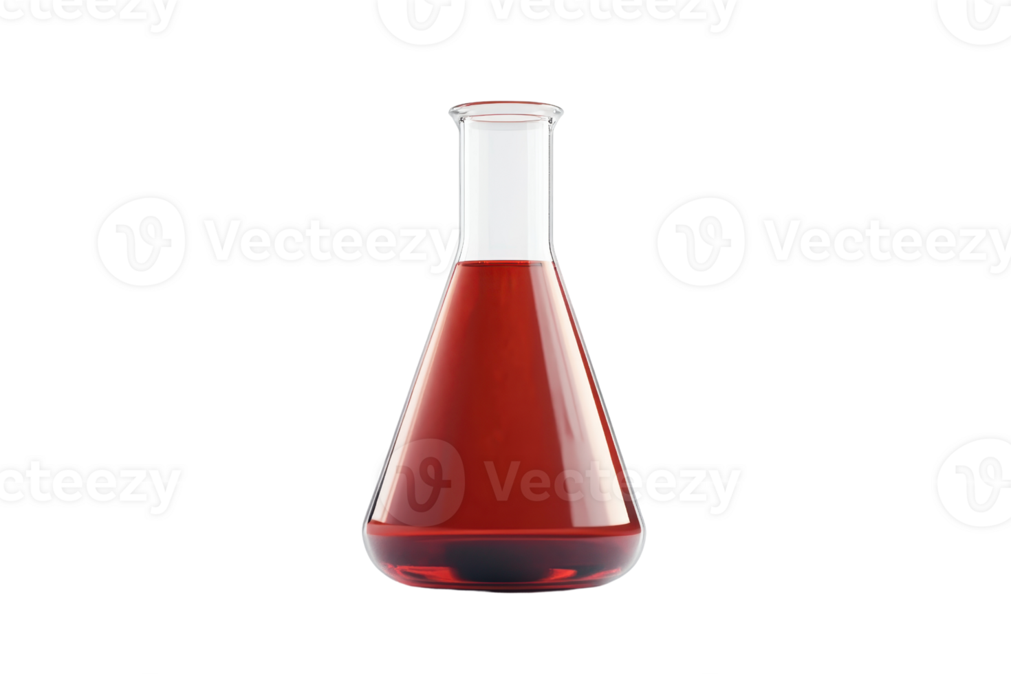A clear Erlenmeyer flask filled with a vibrant red liquid, used for laboratory experiments and scientific research. png