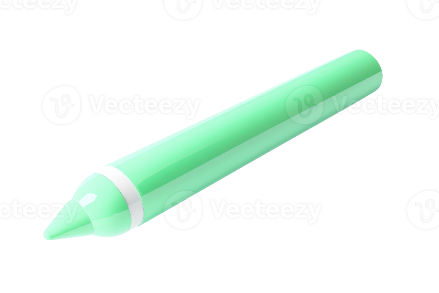 Close-up image of a green crayon isolated on a transparent background. The crayon is new and appears unused, with a sharp tip for detailed coloring. png