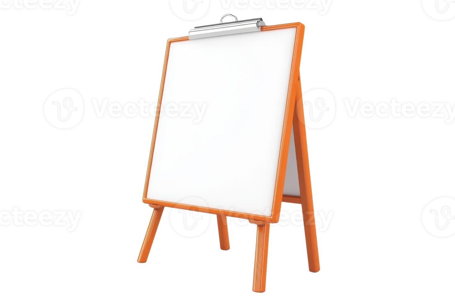 Blank whiteboard on an orange easel, isolated on a transparent background. perfect for business, education, or creative presentations. png