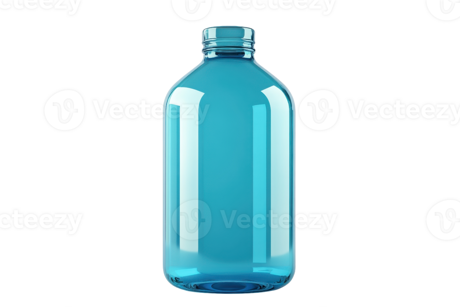 Blue glass bottle with a clean and minimal design, perfect for packaging, storage, or decorative purposes. png