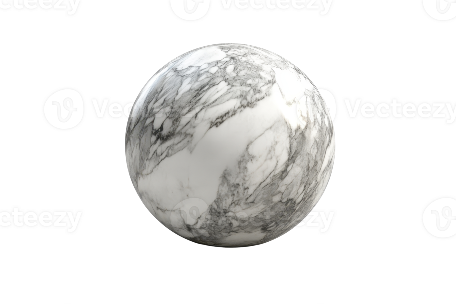 High-resolution image of white marble sphere with realistic veins, perfect for architecture, design projects, or artistic backgrounds. png