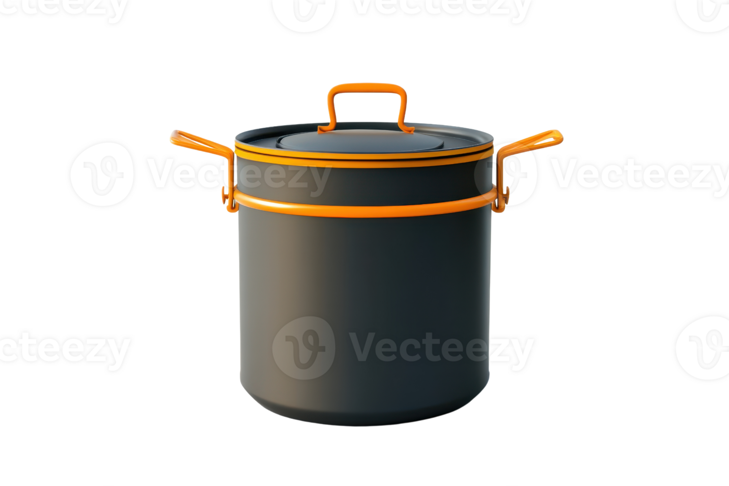 Kitchen pot with lid and orange handles, perfect for cooking soups, stews, and various dishes. Essential cookware for home and professional kitchens. png