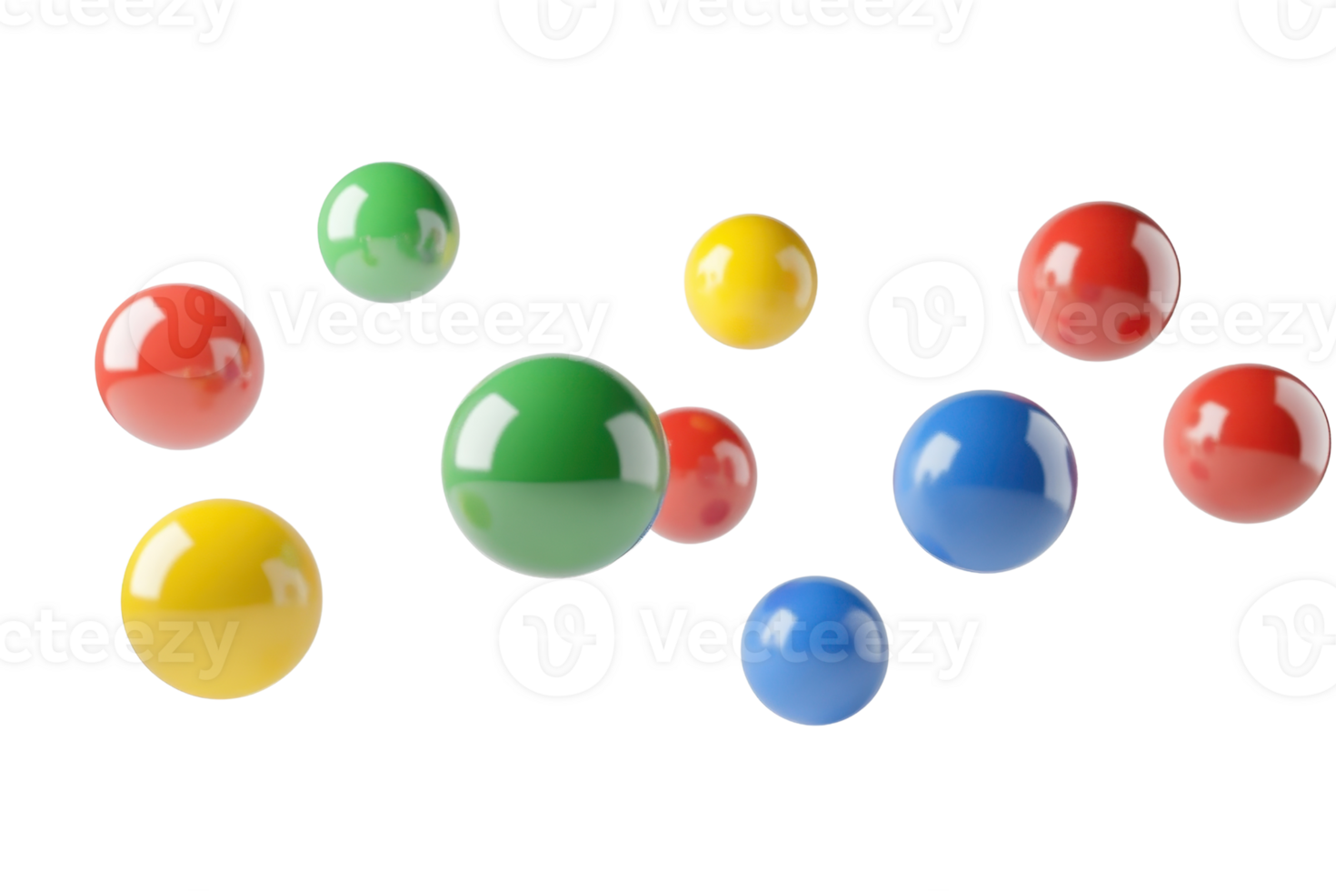 Colorful 3D spheres floating on a transparent background. Vibrant and shiny balls giving a playful and dynamic effect. png