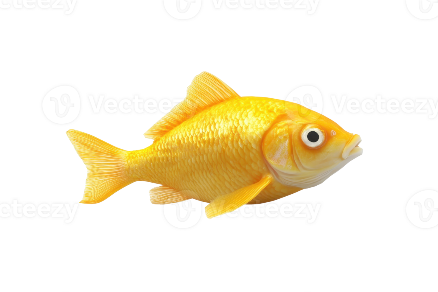 Close-up of a vibrant orange goldfish isolated on a transparent background. showcasing its fins and scales in detail. png