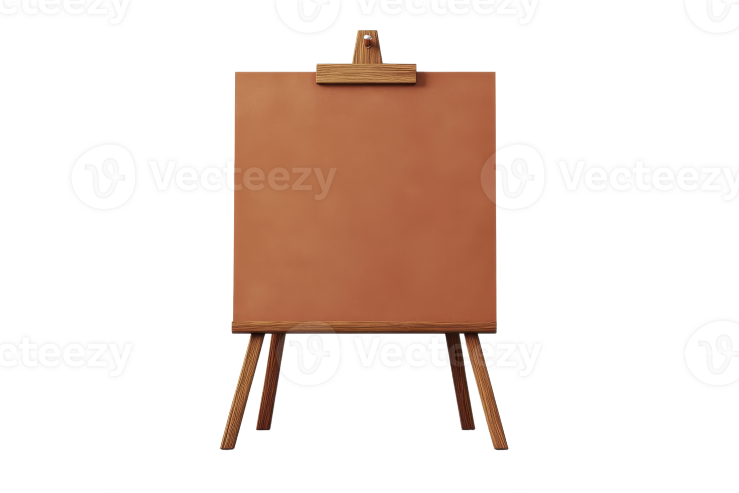 Blank brown canvas on a wooden easel isolated on a transparent background. Ideal for showcasing artistic work or design projects. png
