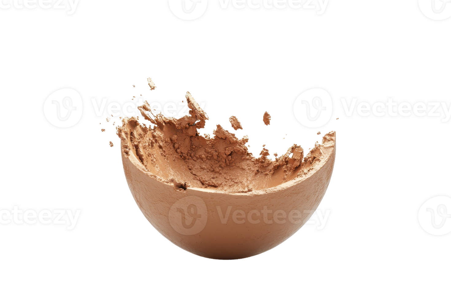 A close-up of loose cosmetic powder in mid-air splash, showcasing its texture and movement against a clean, transparent background. png