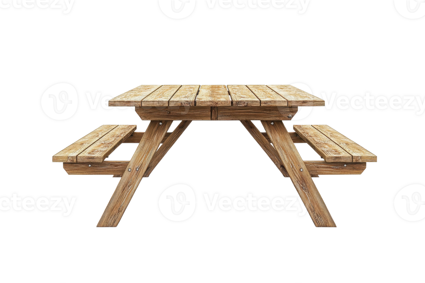 A wooden picnic table with benches, perfect for outdoor gatherings, showcasing a rustic design suitable for parks, gardens, and patios. png