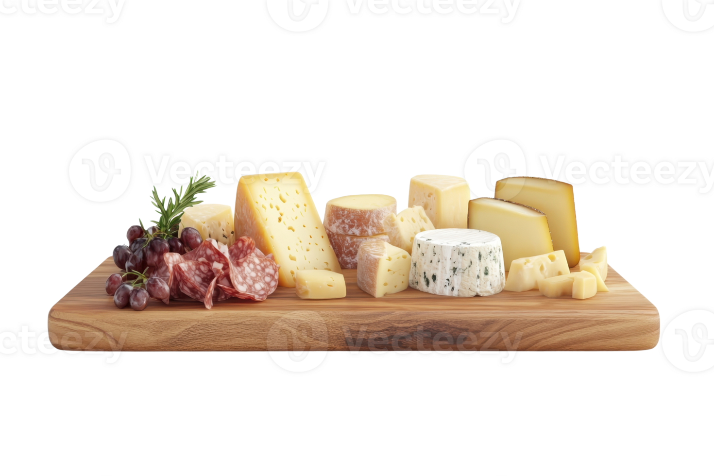 A variety of cheeses and charcuterie on a wooden board, perfect for gourmet entertaining and creating a sophisticated and delicious spread. png