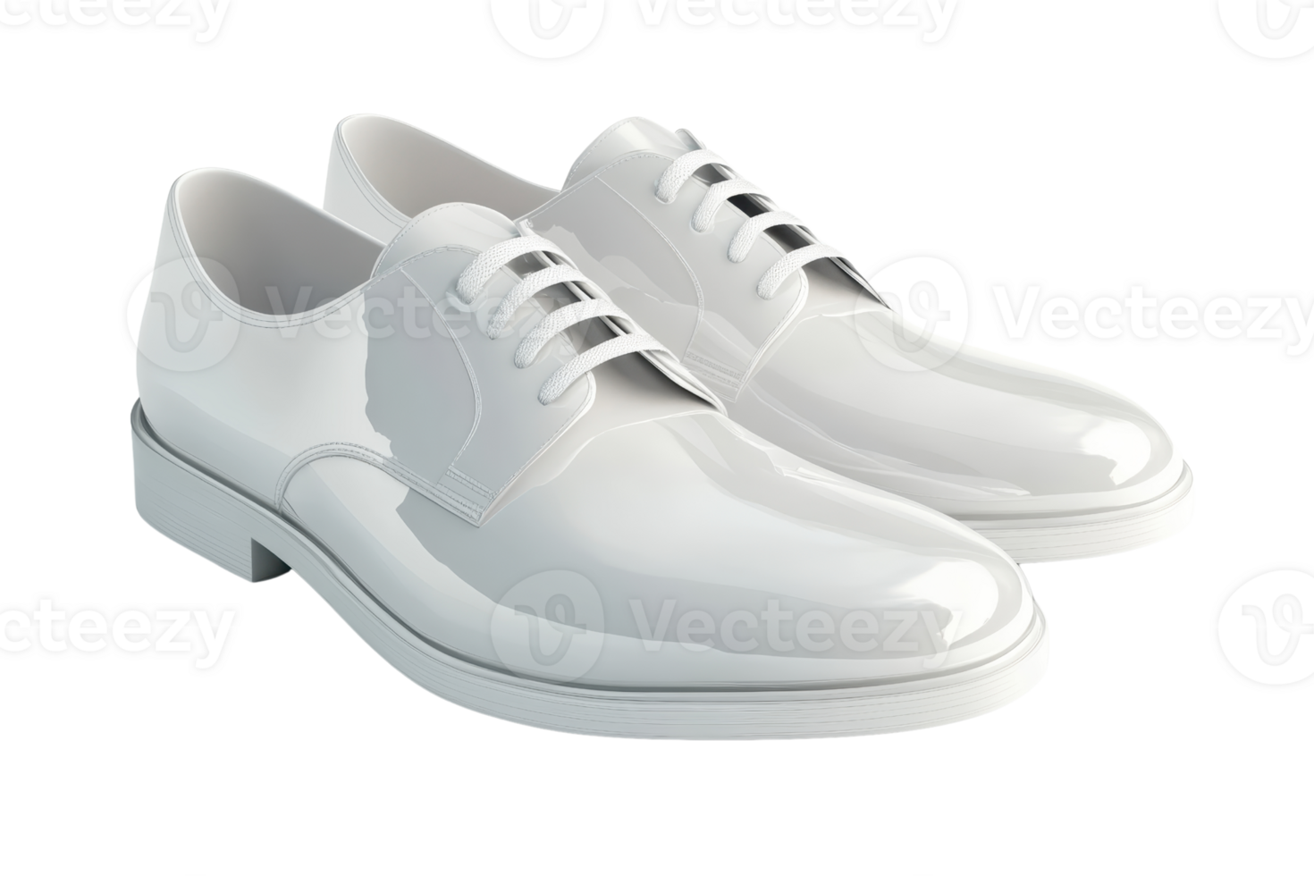Elegant pair of white glossy formal shoes with laces, perfect for weddings or formal events. High-quality, stylish design for men. png