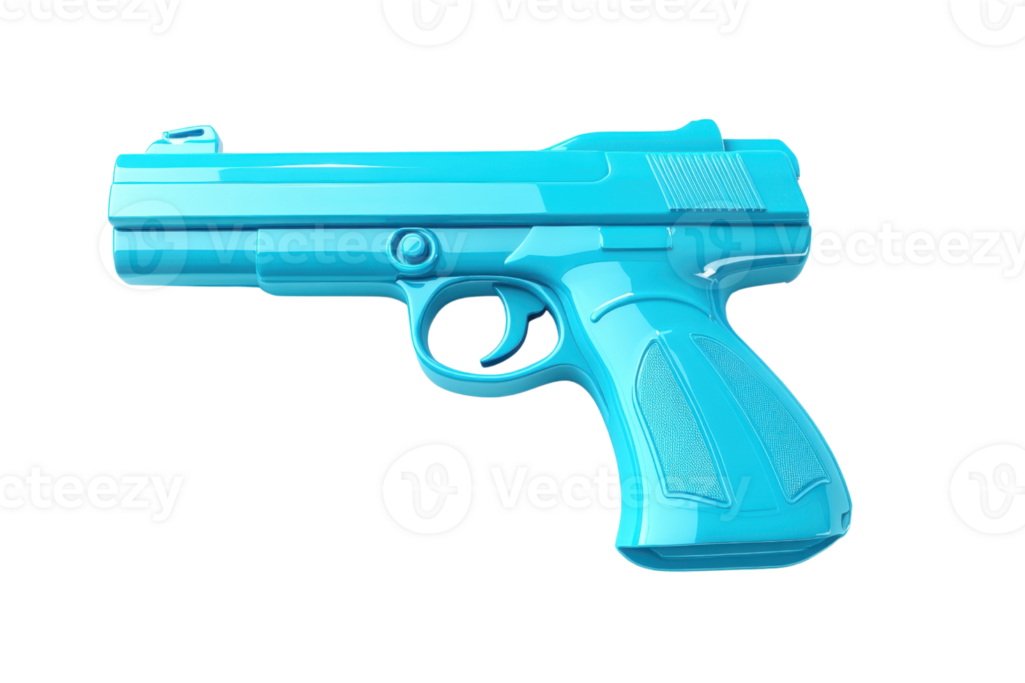 Bright blue plastic toy gun isolated on a transparent background. representing a playful and non-threatening concept for creative projects. png