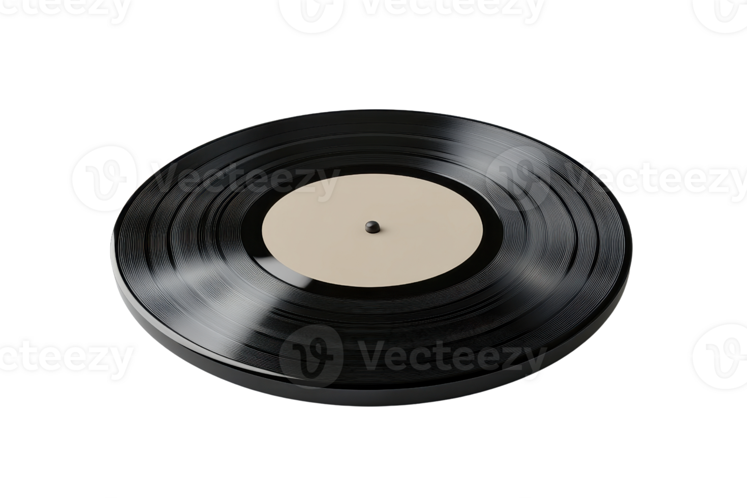 High-resolution image of a classic black vinyl record with a blank center label, ideal for music and retro-themed projects. png