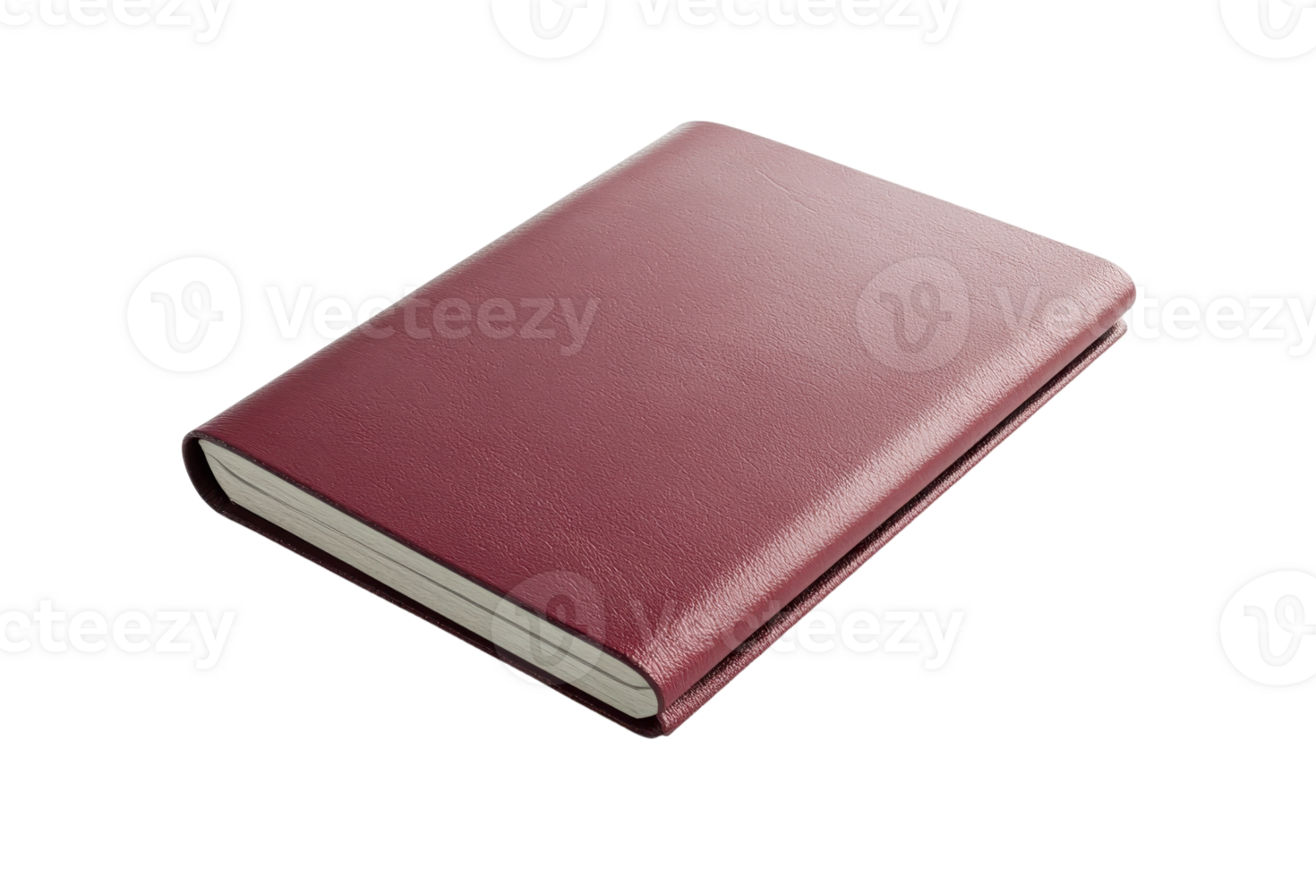 Closed red leather-bound book with white pages, positioned on a transparent background. perfect for literary and educational themes. png