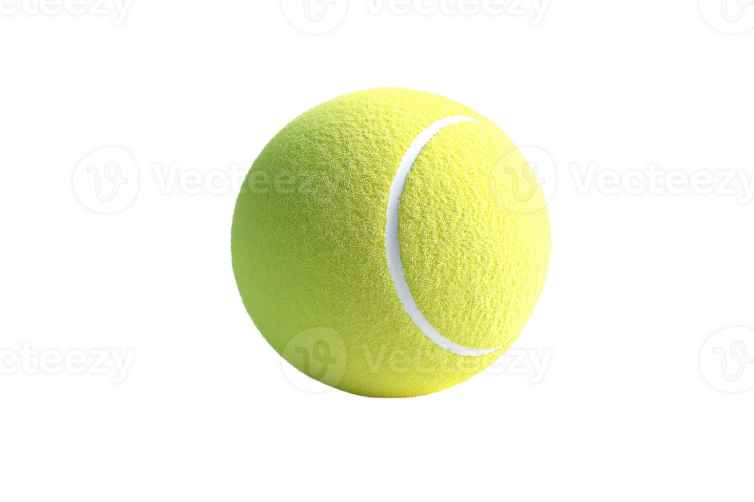 Close-up of a vibrant yellow tennis ball against a transparent background. showcasing its textured surface and iconic design for sport enthusiasts. png