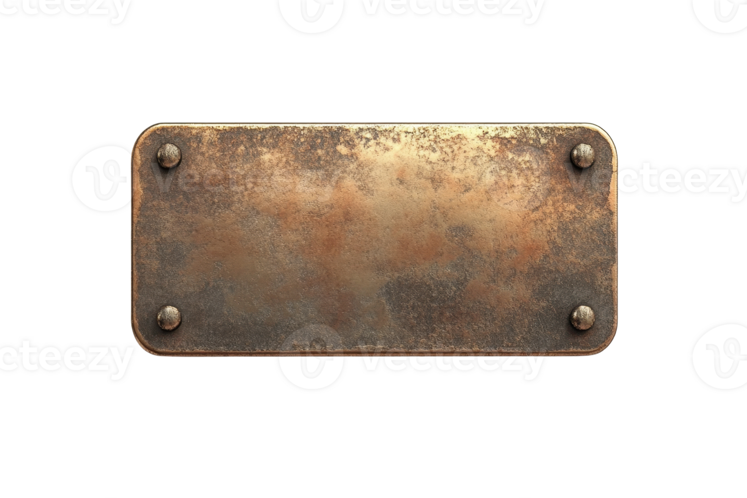 Rustic blank metal nameplate with screws isolated on transparent background. Perfect for graphic design or industrial themed projects. png