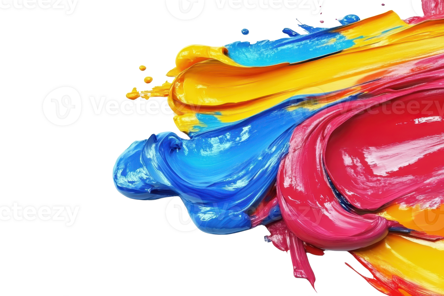 Vibrant splashes of colorful acrylic paint in blue, yellow, and red on a transparent background. perfect for artistic and creative designs. png