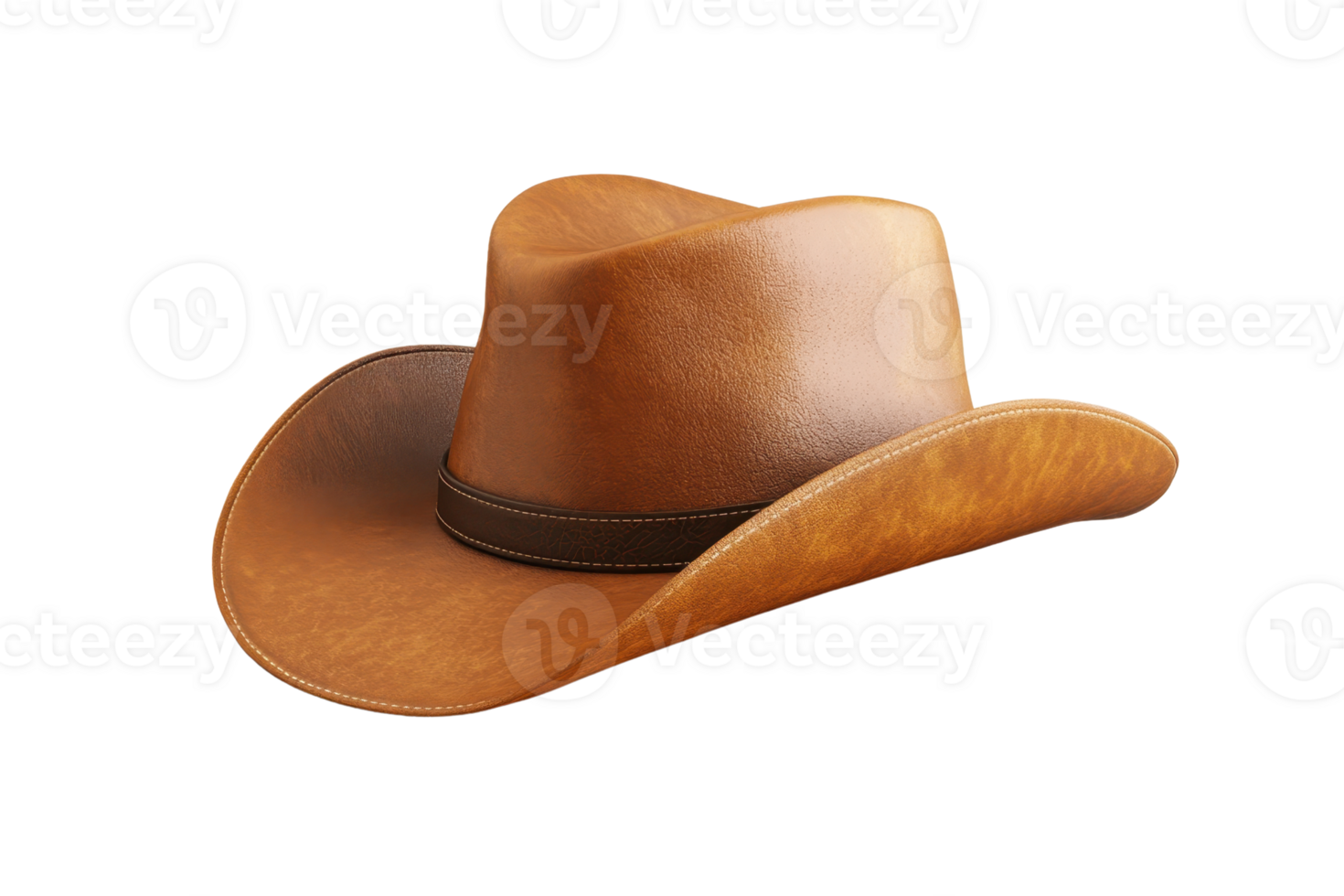 Classic brown leather cowboy hat isolated on transparent background. Perfect for Western-themed projects or vintage fashion collections. png