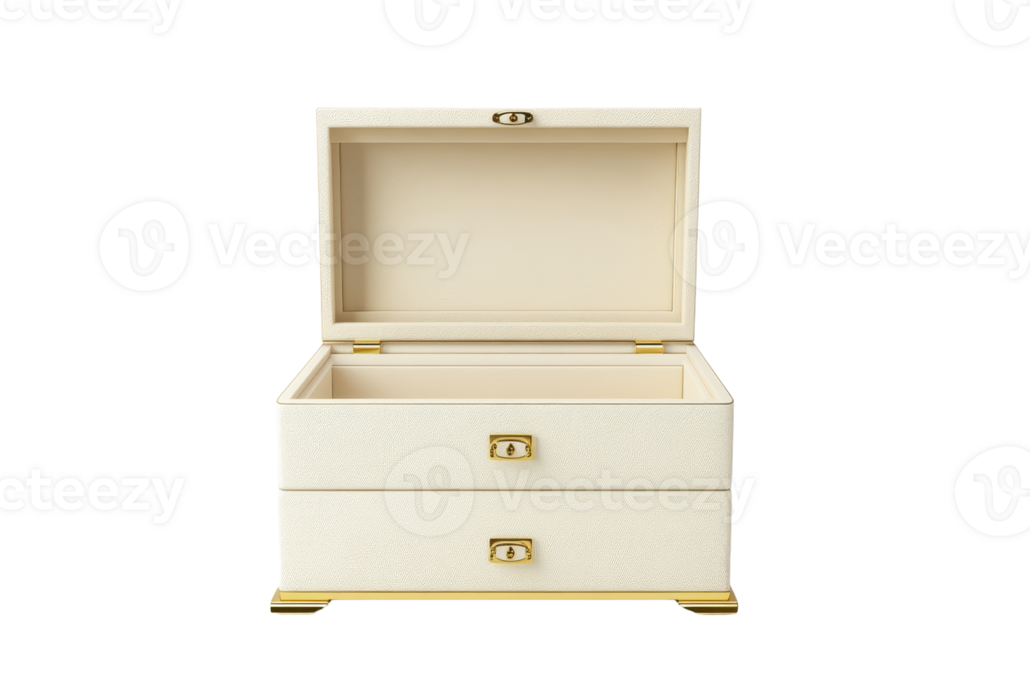 Elegant white jewelry box with two drawers and an open lid, perfect for storing valuable accessories and keepsakes. png