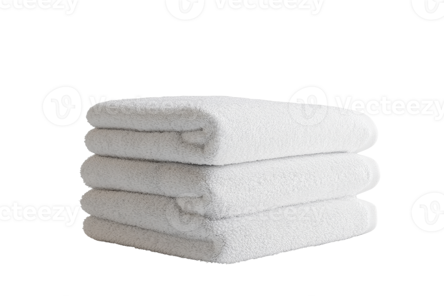 Stack of three clean, white towels isolated on a transparent background. Perfect for home, spa, or hotel use. High-quality and fluffy texture. png