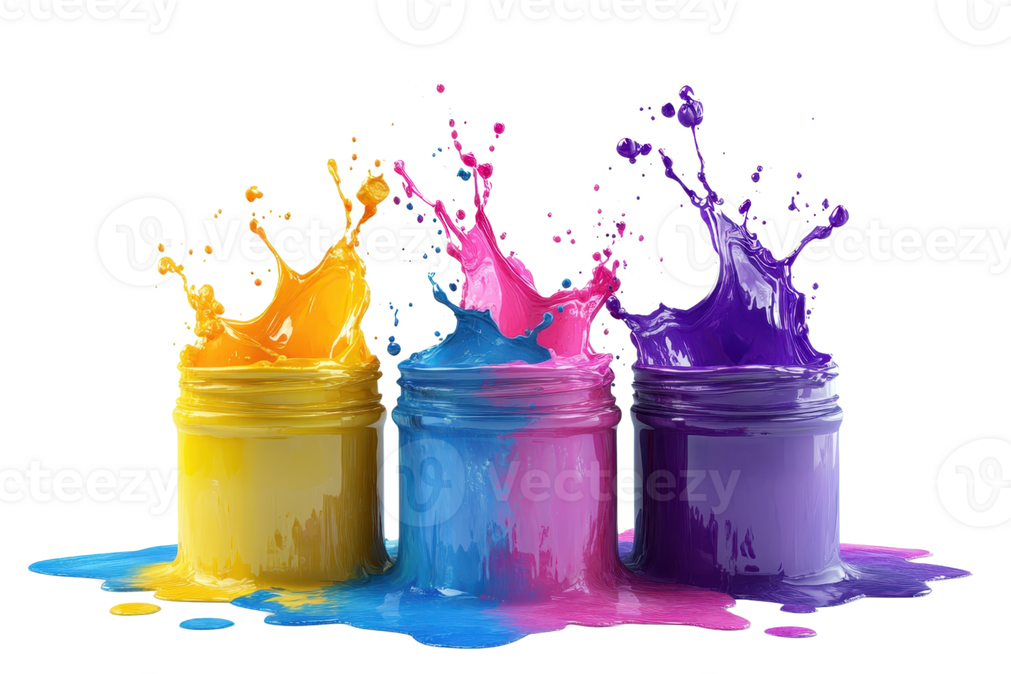 Bright colored paints splashing out from glass jars, creating a vibrant and artistic scene perfect for creative and design projects. png